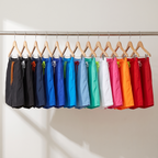 All thirteen swim short colours on a clothes rail