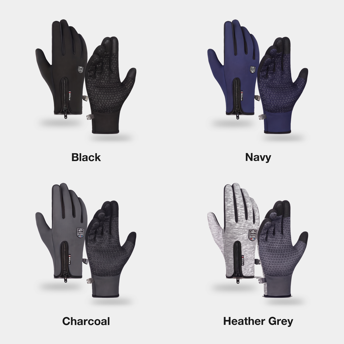 Winter cycling gloves in Black, Navy, Charcoal and Heather Grey