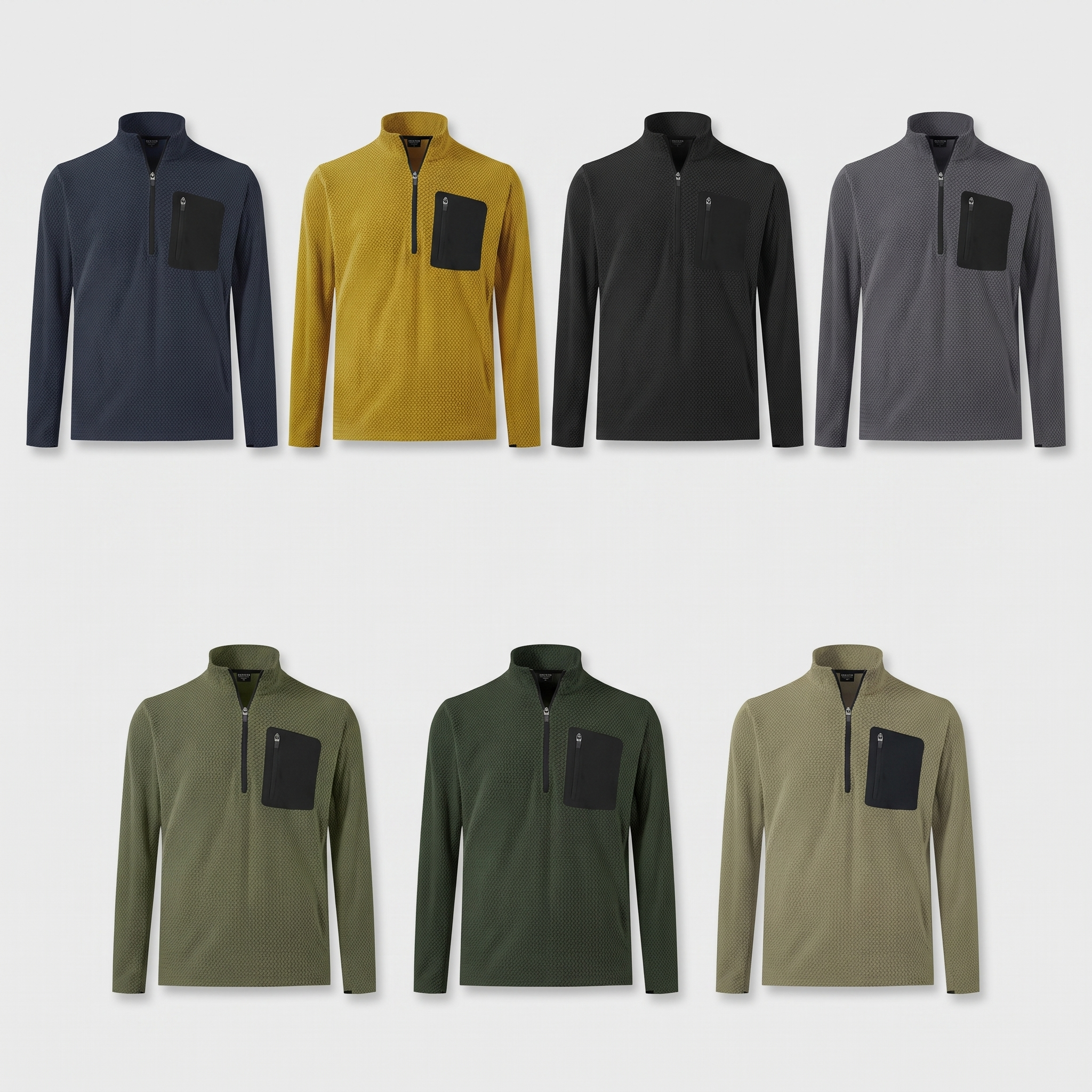 All seven colourways of the quarter zip fleece
