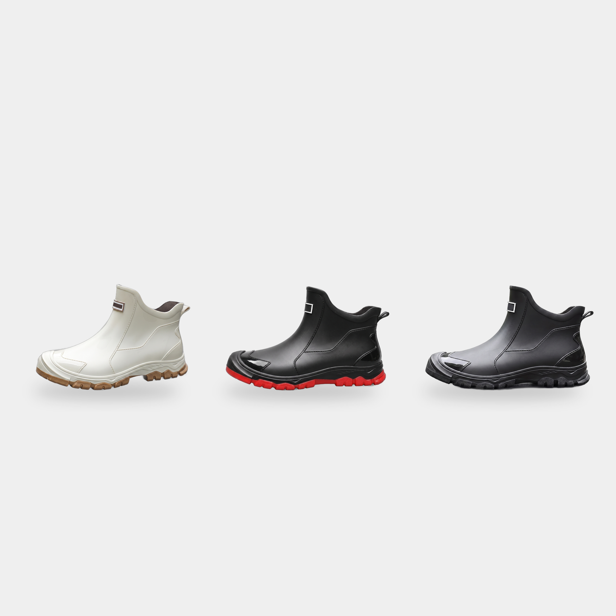 All three colourways of the ankle wellies side by side