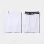 White long johns set folded flat, base layer top and leggings side by side