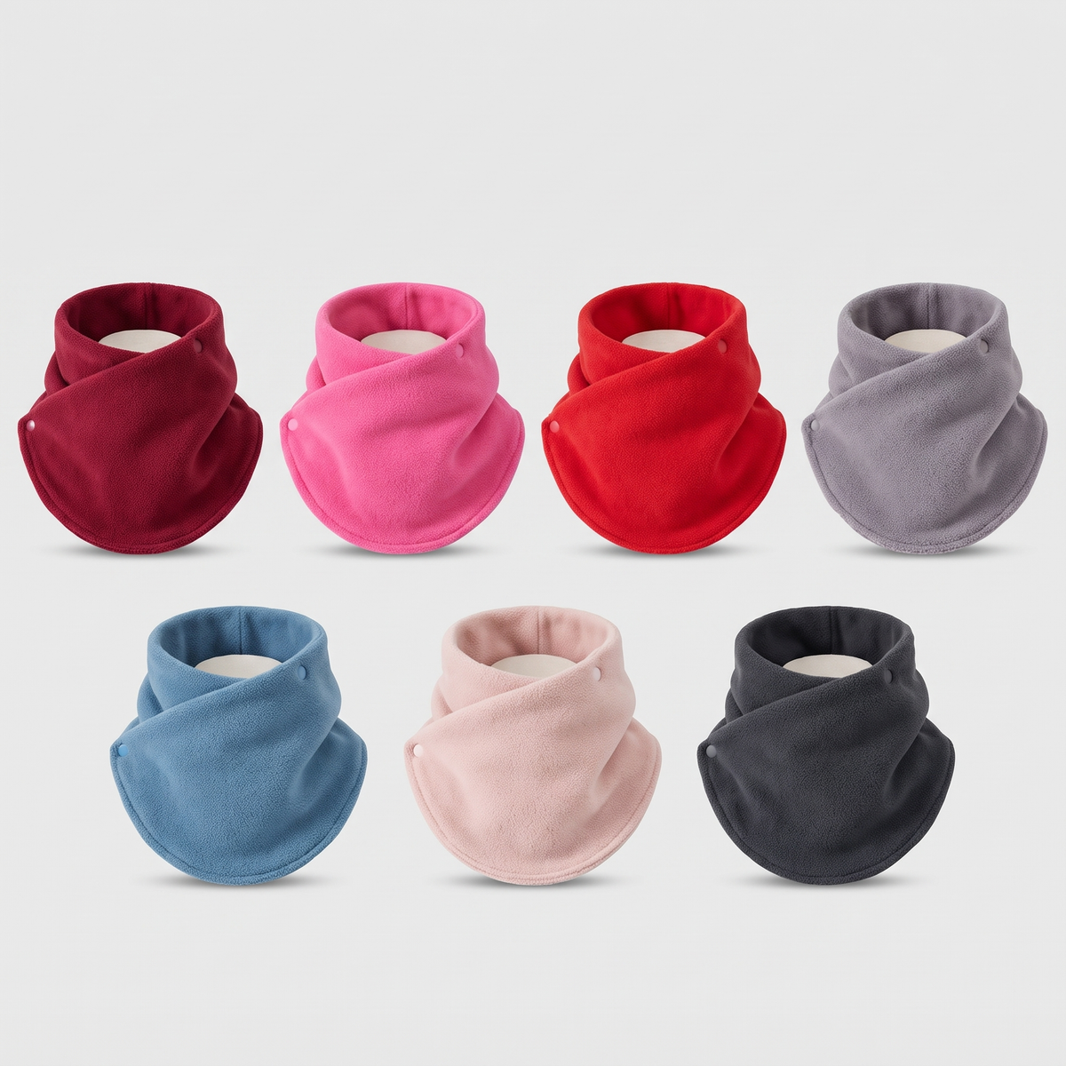 Fleece Snood in all seven colours side by side