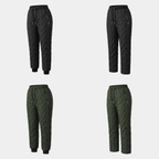 Women's fleece lined quilted trousers in Black and Army Green, cuffed ankle and straight leg
