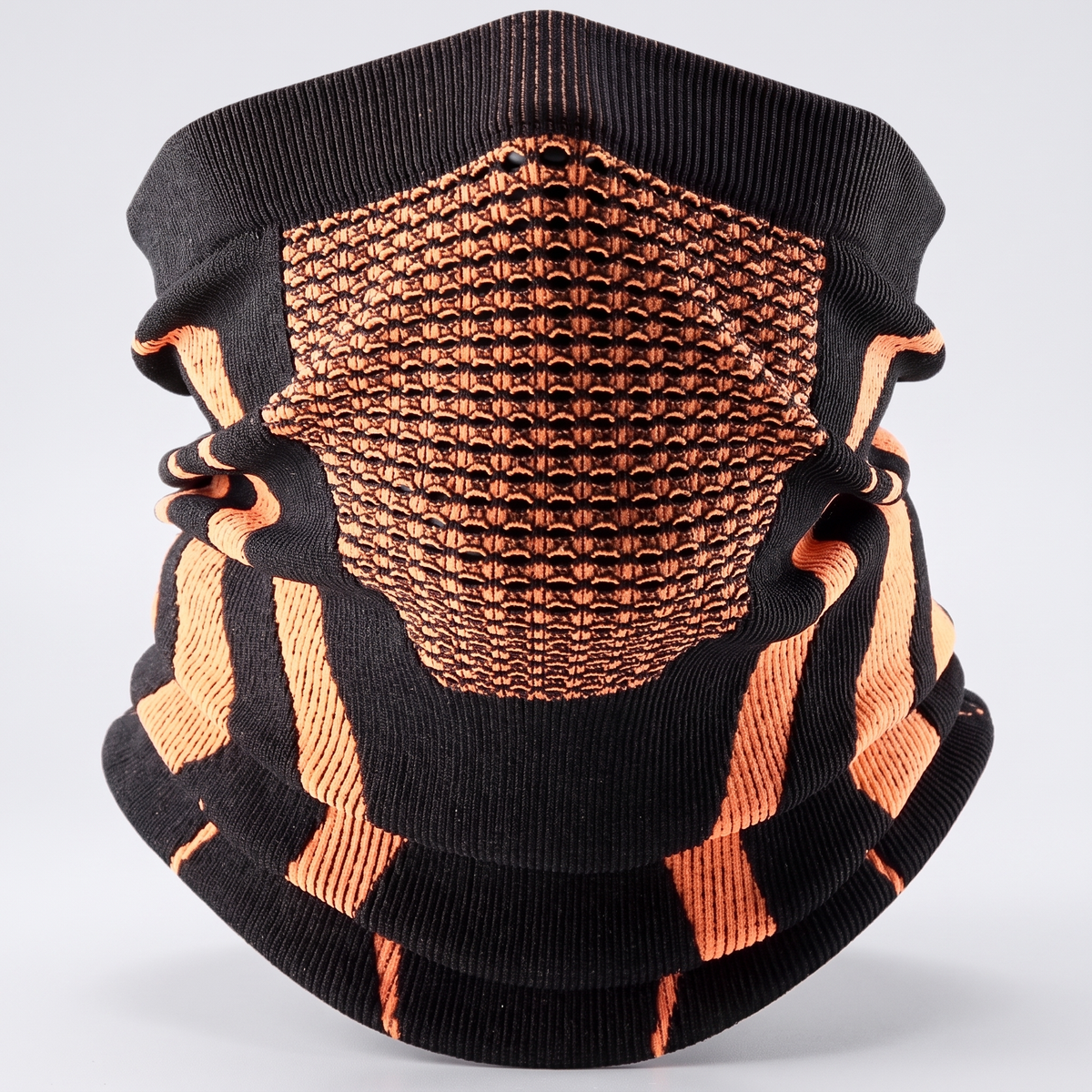 Knitted Snood in Black/Orange, product only, showing the honeycomb front panel