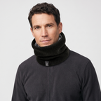 Knit snood worn round the neck