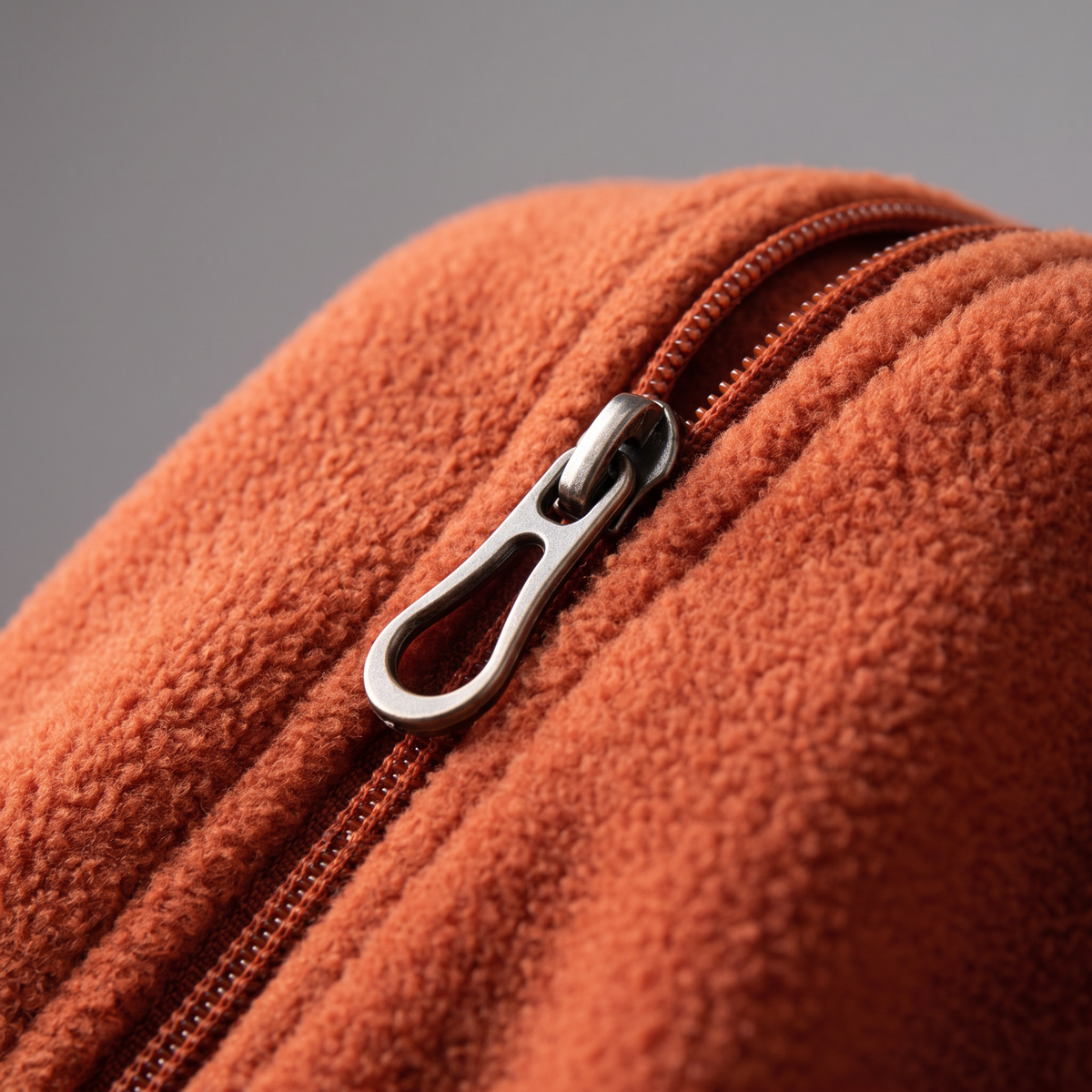 Terrabound Men's Fleece Jacket - Dark Orange - brushed fleece texture and zip pull macro
