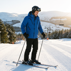 SUPERSEDED - Man at the top of a ski run in the Scottish Highlands wearing the Royal Blue Men's Ski Suit