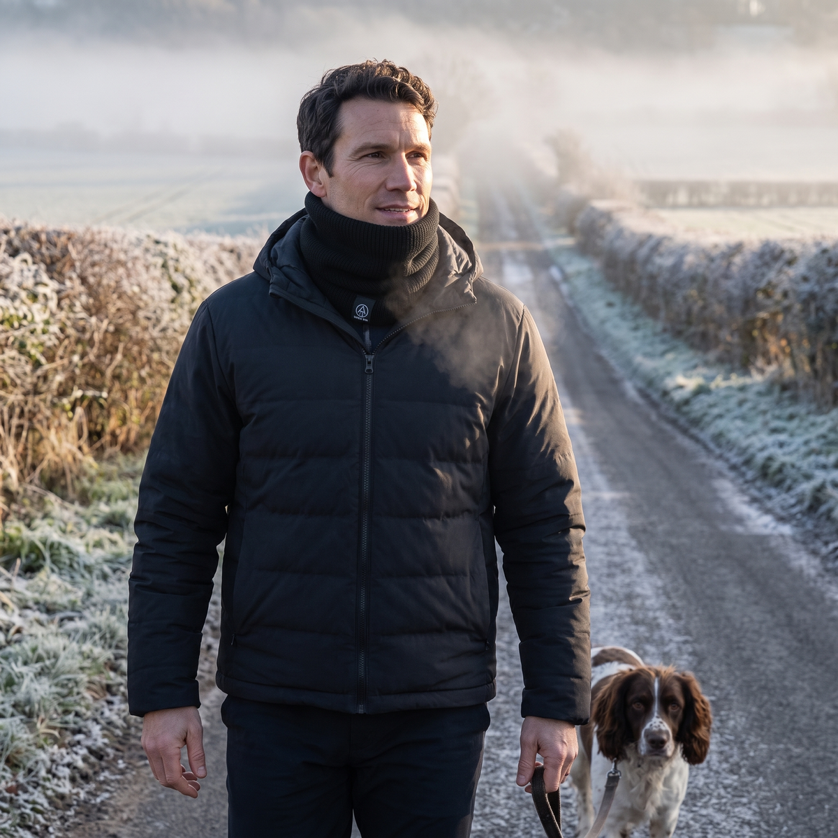 Knit snood on a frosty morning dog walk