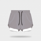 Men's 2 in 1 running shorts in Light Grey with a white compression liner, front view