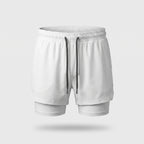 Men's 2 in 1 running shorts in White with a white compression liner, front view