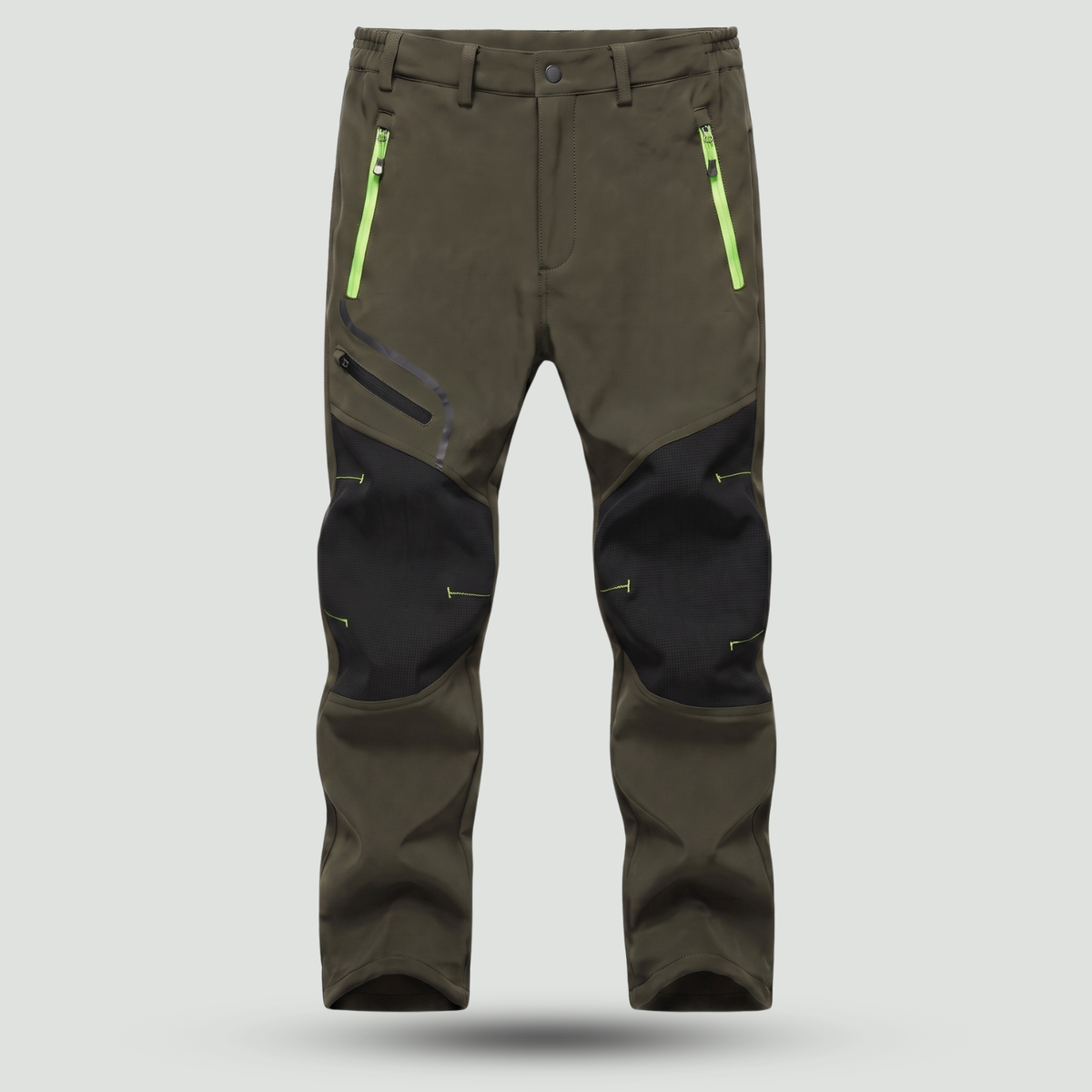 Men's insulated winter walking trousers in Green, front view