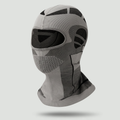 Thermal balaclava in Grey, front three-quarter view, showing the perforated mesh panel over the mouth and chin