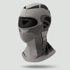 Thermal balaclava in Grey, front three-quarter view, showing the perforated mesh panel over the mouth and chin