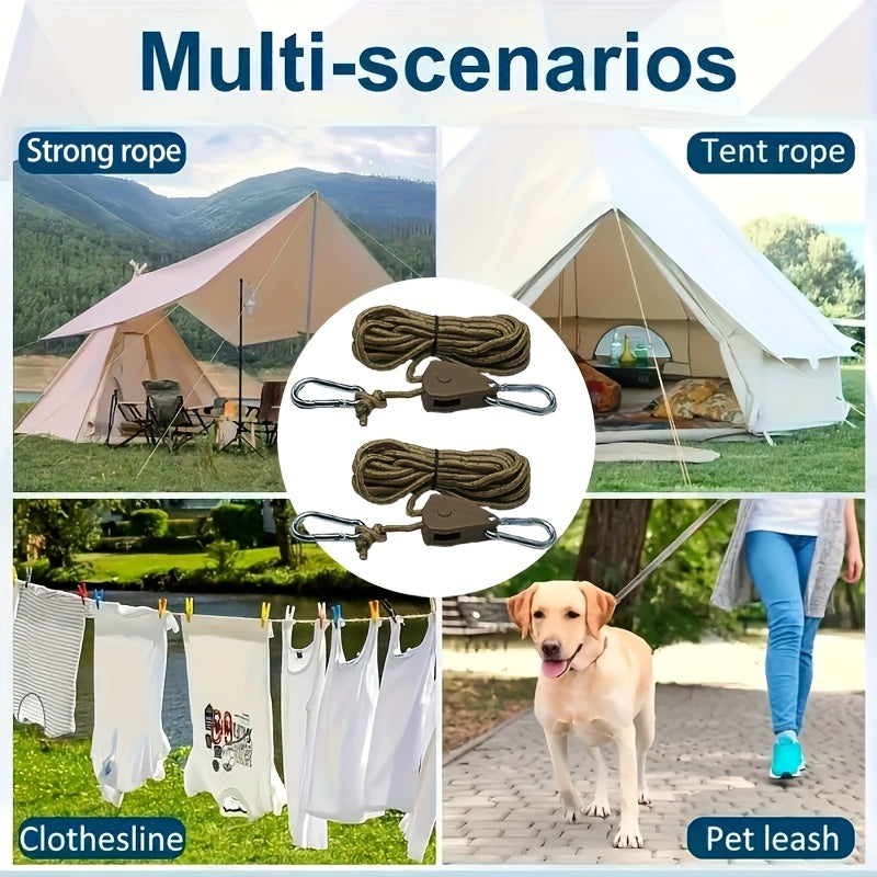 8pcs Set/4pcs Set 157.48-Inch Metal Pulley Camping Tent Fixed Rope, with Reflective Strip, Adjustable Drawstring Buckle Fastener, Suitable for Fixing Wild Camping, Outdoor Equipment, Awnings And Holiday Decorations, Elastic Outdoor Storage Bag