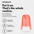 Feature panel: hood covers neck and ears, thumbholes cover your hands, zip off in one movement