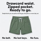 Drawcord waist, zipped pocket, ready to go