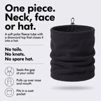 Fleece snood infographic - one piece for neck, face or hat