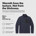 Why the raised chevron knit holds warmth at a thin profile
