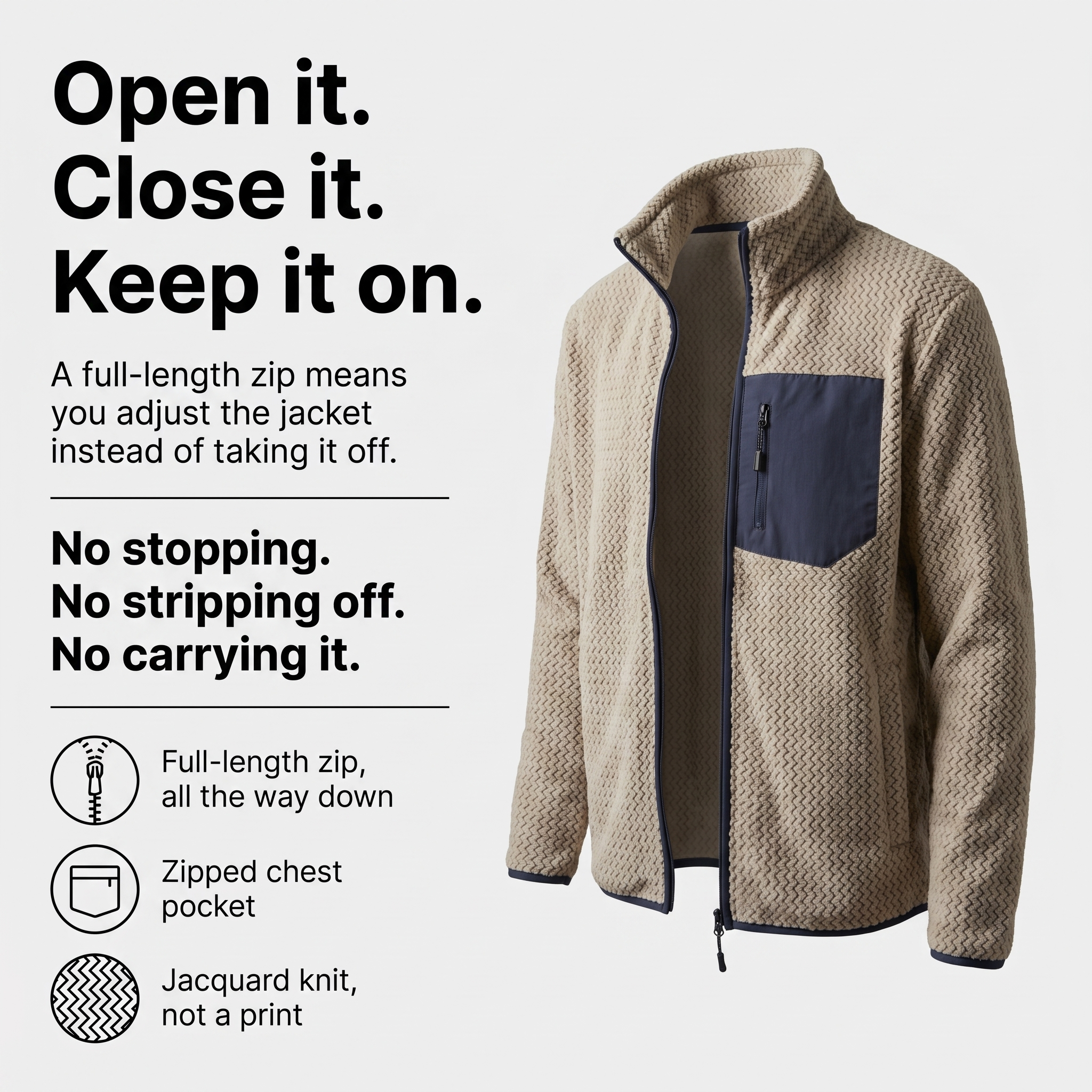 Full-length zip explained: open it, close it, keep it on