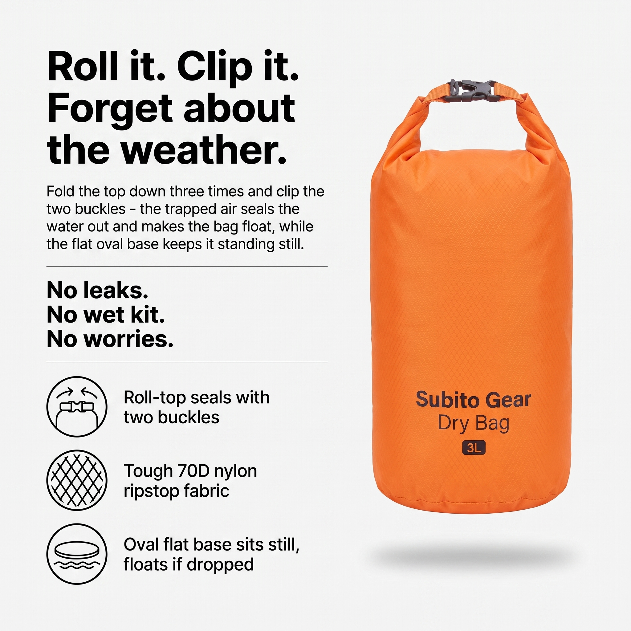 How the roll-top dry bag seals and floats