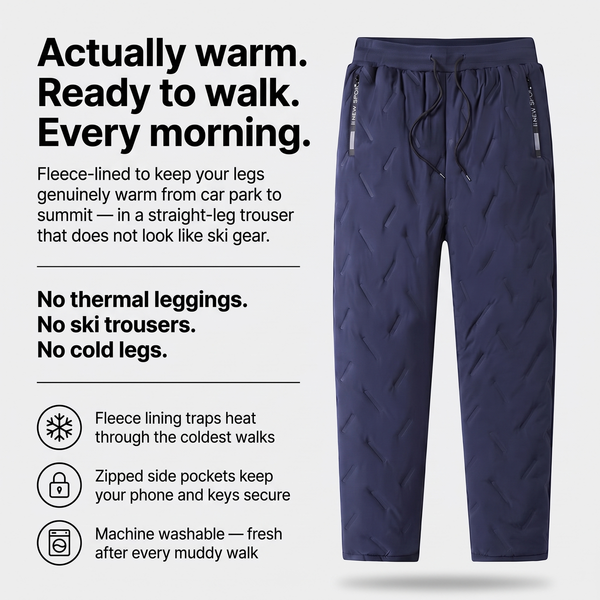 Actually warm. Ready to walk. Every morning. — warmth infographic