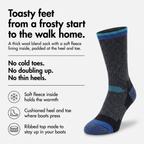 Thermal socks infographic: toasty feet from a frosty start to the walk home