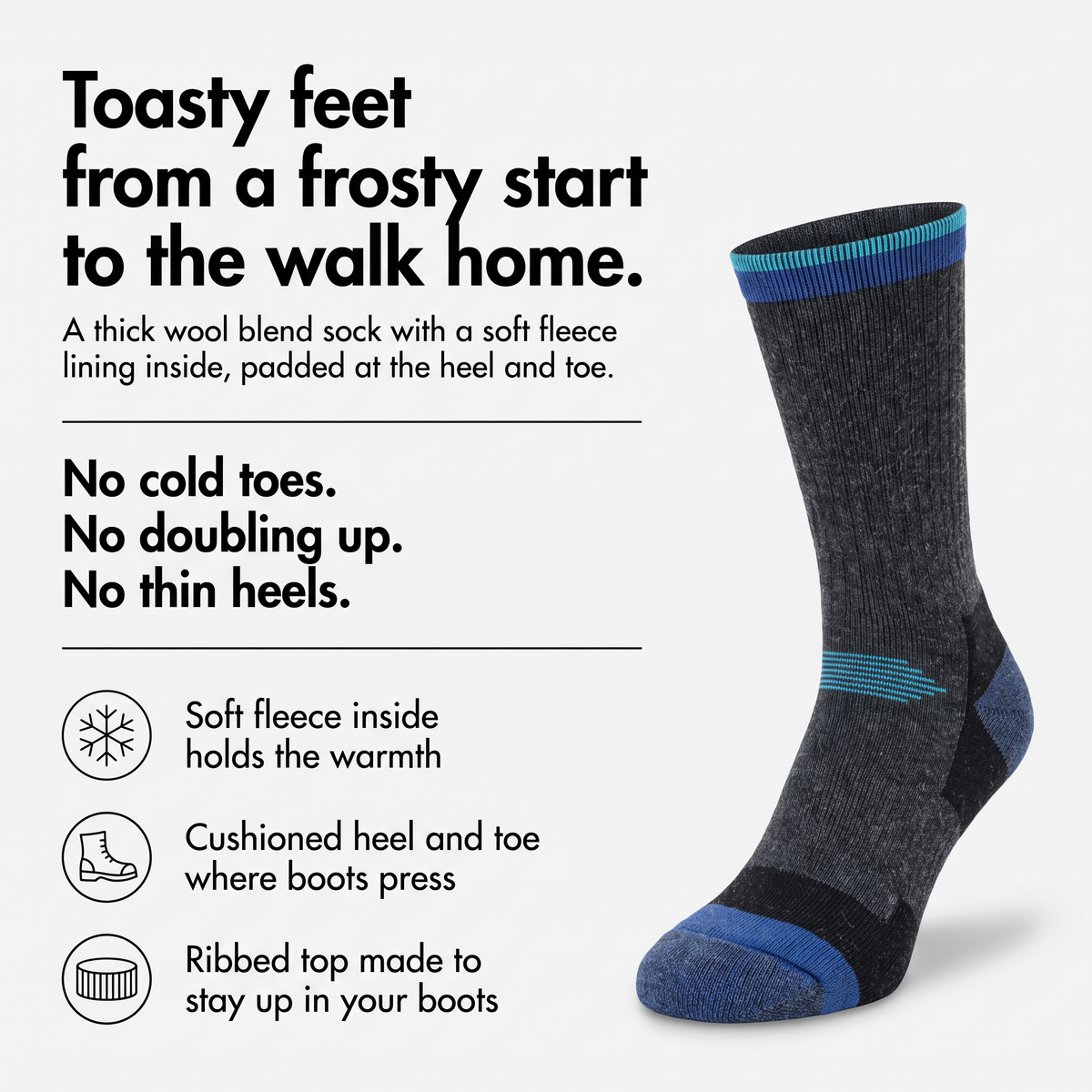 Thermal socks infographic: toasty feet from a frosty start to the walk home