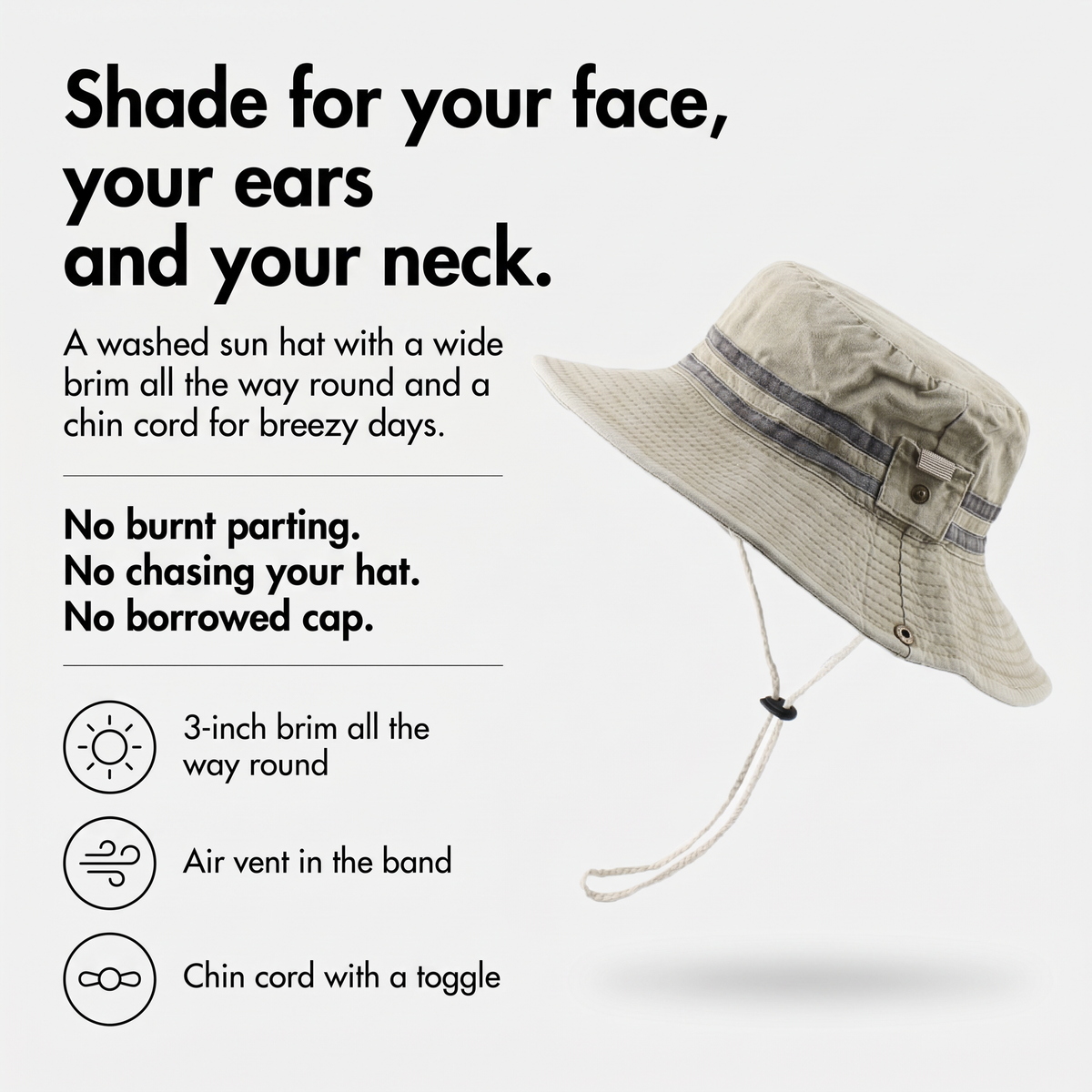 Sun hat infographic: shade for your face, your ears and your neck