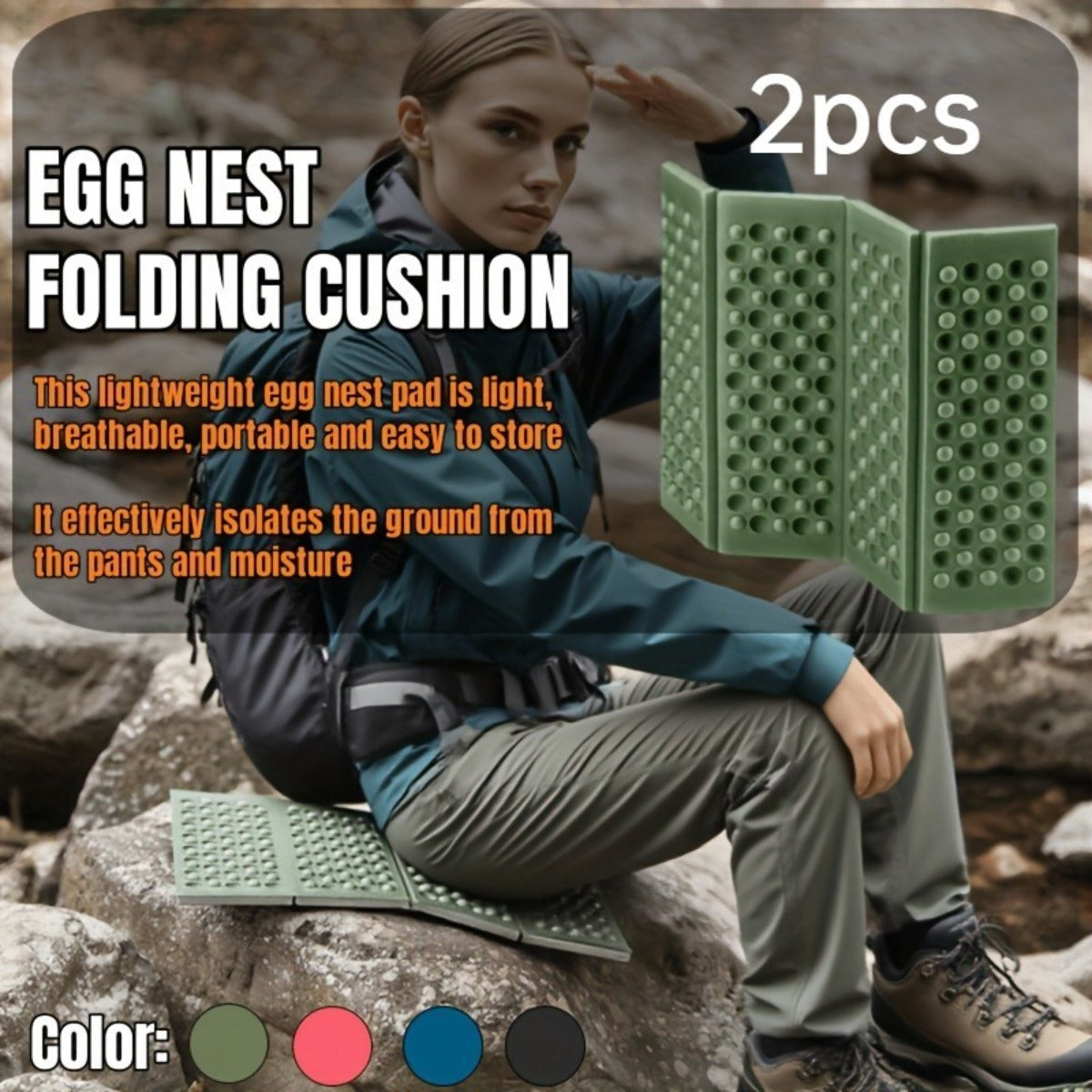 Set of Two Lightweight, Thick, Four-Fold Seat Cushions That Are Durable And Portable, Perfect for Outdoor Activities Like Gardening, Picnics, Beach Outings, Camping, Hiking, And Travel. They Are Washable And Ideal for Double Outdoor Adventures