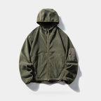 Men's Fleece Jacket in Army Green, full zip hooded fleece, front view