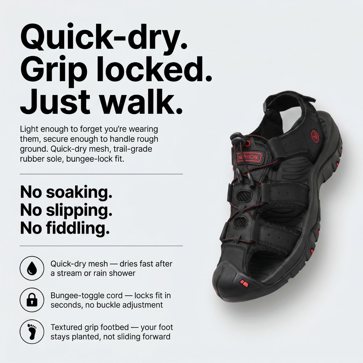Hiking Sandals - Quick-Dry Lightweight - Outdoor Walking & Trail Sandals