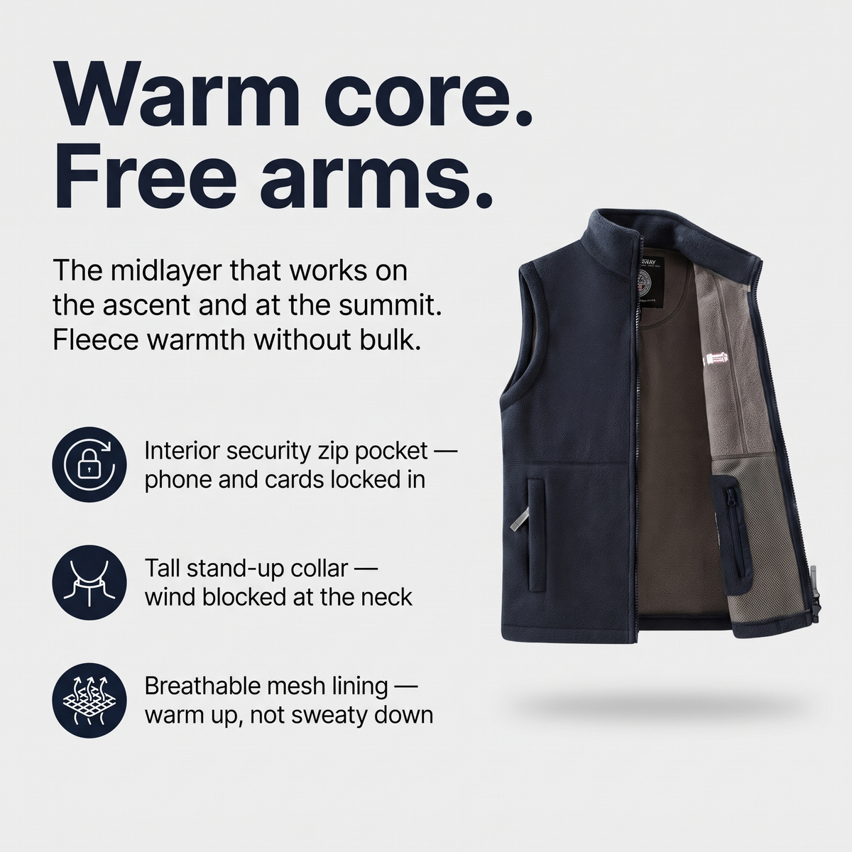 Men's Fleece Gilet - Features Infographic - Terrabound