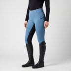Sky blue two-tone jodhpurs from the side with the zip pocket