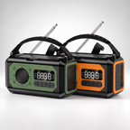 Emergency radio in green and orange side by side