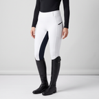 Women's two-tone jodhpurs in white with a dark inner-leg panel, front view