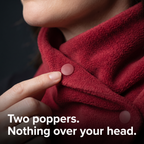 Close-up of the Fleece Snood popper being fastened at the side of the neck