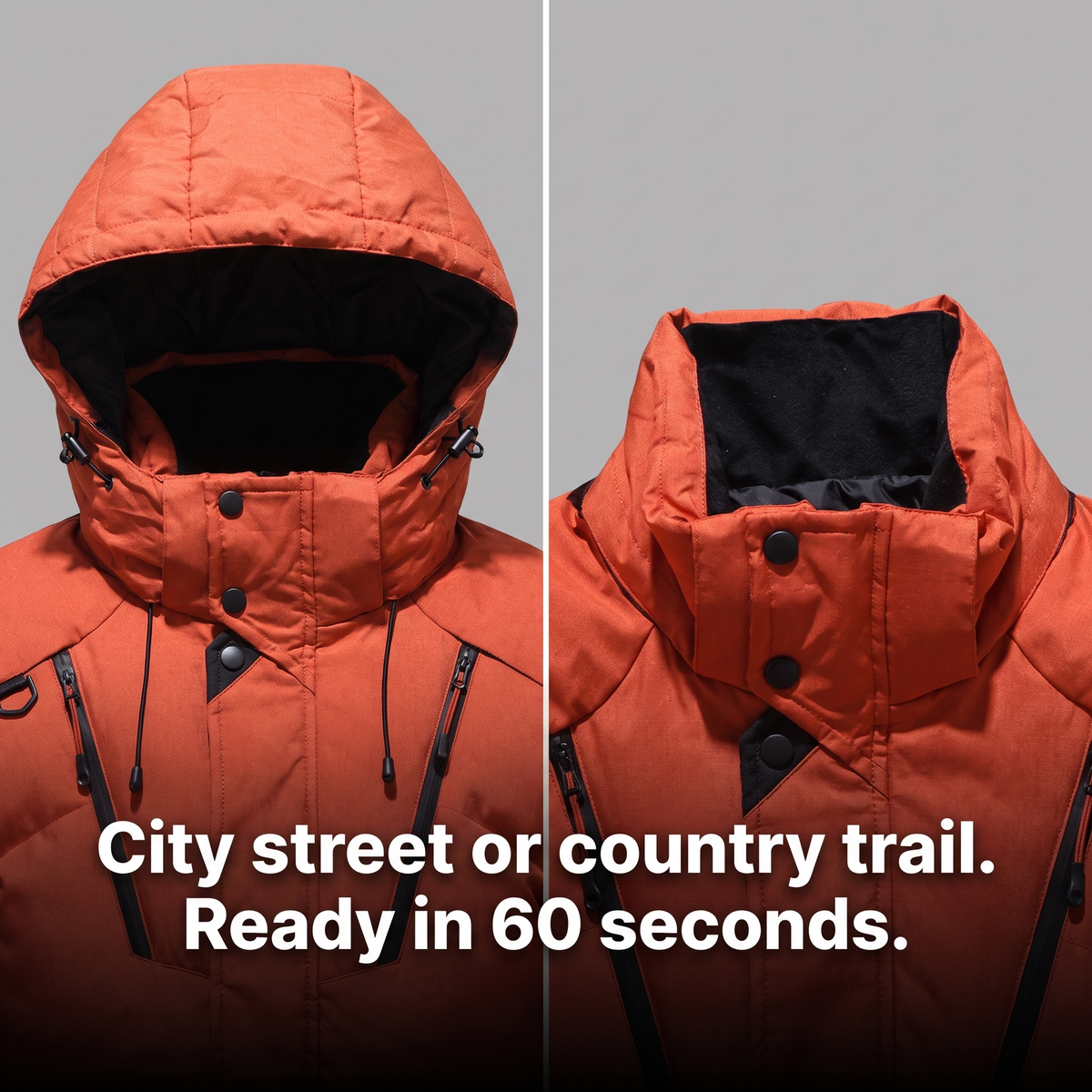 Men's Puffer Jacket - Detachable Hood Before and After