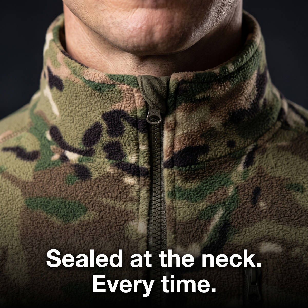 Men's Camo Fleece Jacket – Stand Collar Close-Up