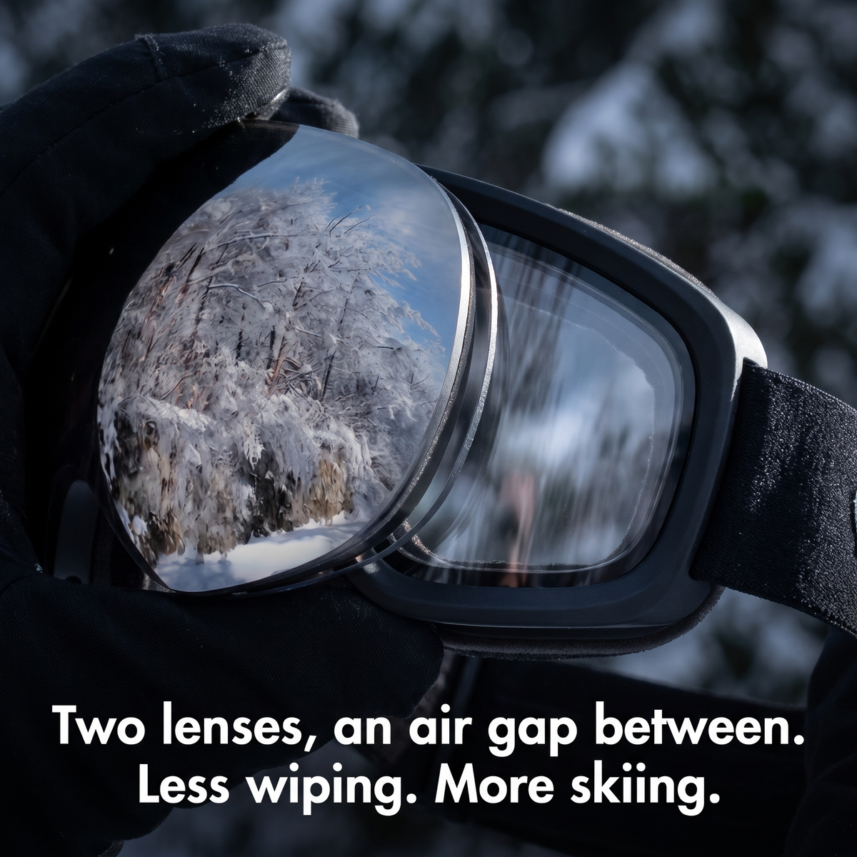 Close-up of the double lens with an air gap between the two layers
