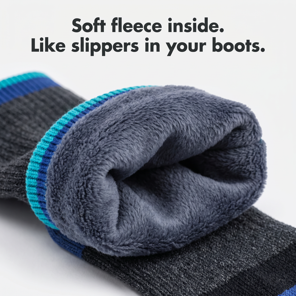 Cuff turned out to show the soft fleece lining inside the ski socks