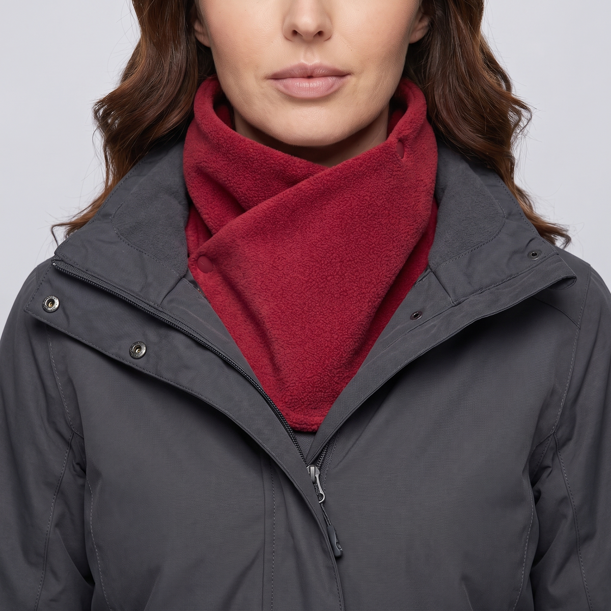 Fleece Snood wide front panel filling an open jacket collar