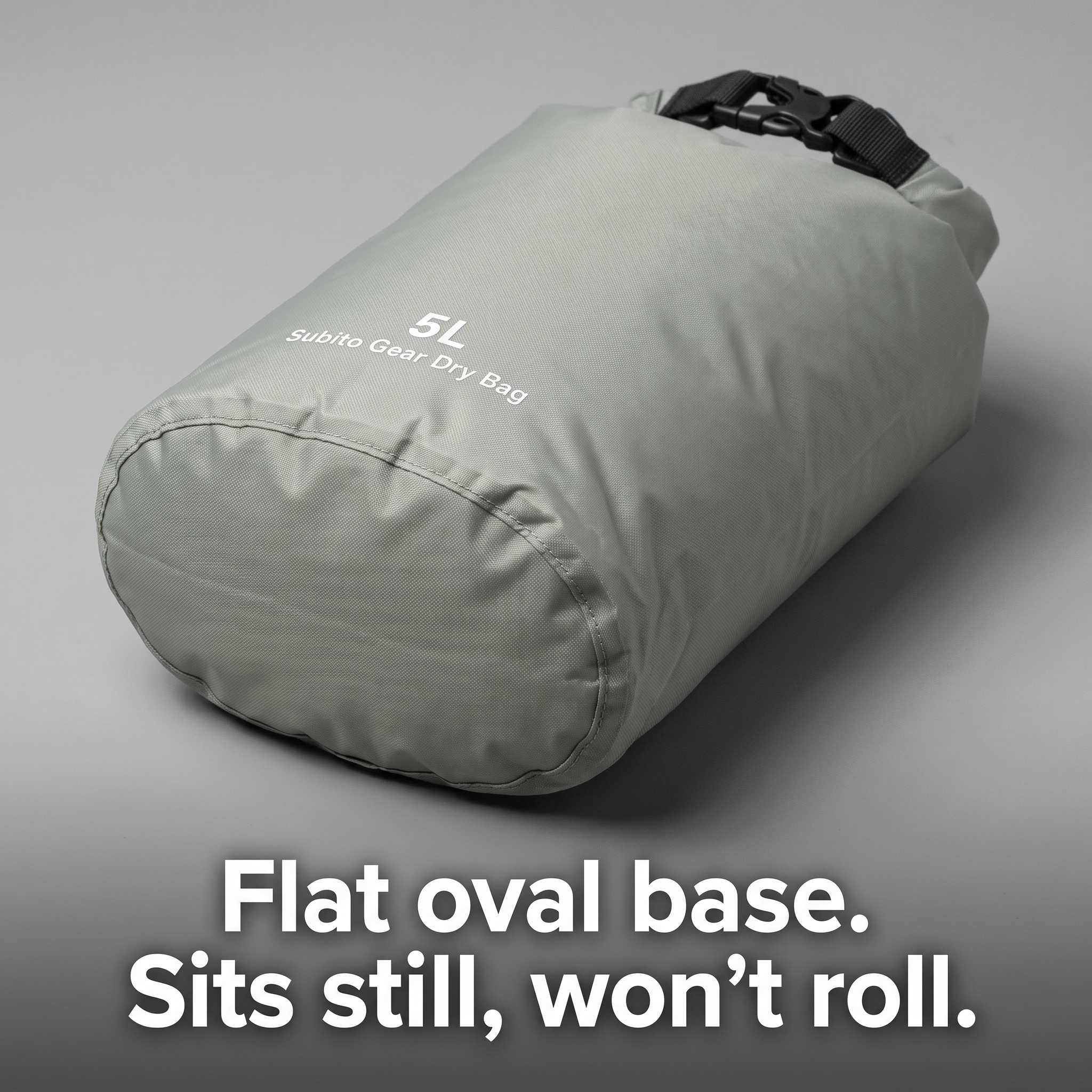 Flat oval base keeps the dry bag standing upright