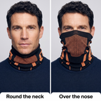 Knitted Snood worn round the neck and pulled over the nose, side by side
