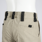 Close-up of the webbing belt loops and elasticated rear waistband