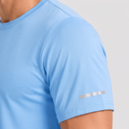 Close-up of the reflective strip on the sleeve of the men's running top