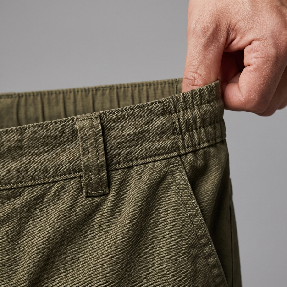 Close-up of the elasticated waistband and belt loops