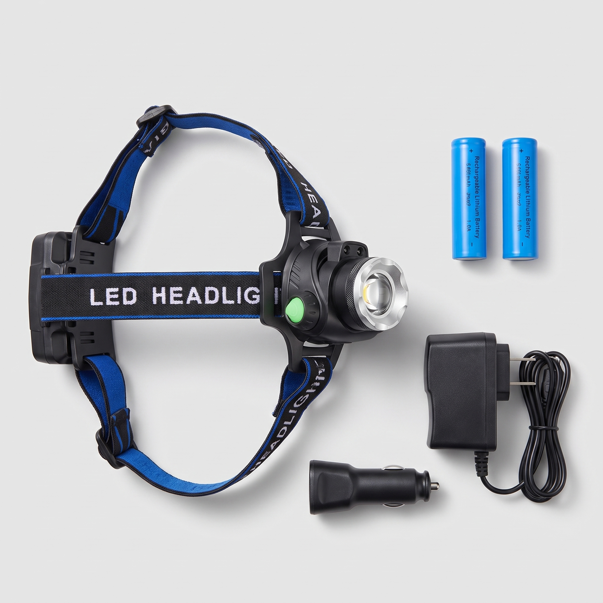 In the box: head torch, two rechargeable cells, mains charger and car charger