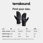 Running gloves size chart in cm, M to XXL