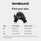 Winter gloves size guide: M, L and XL by palm width and hand circumference in centimetres