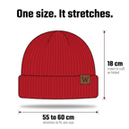 Size guide: 18 cm crown to cuff, stretches to fit 55 to 60 cm
